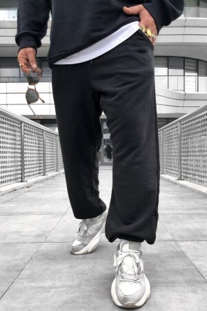 Siyah Gri Battal Kalıp Büyük Beden Bol Paçası Lastikli Şalvar Gri Oversize Eşofman Altı - La Gizzia