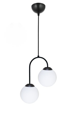 Siyah Ikili Modern Glop Beyaz Camlı Siyah Sarkıt Avize LMBDR35081 - Lambadar