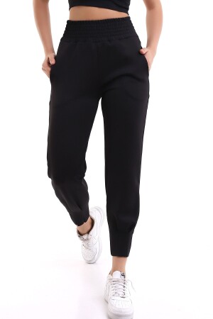 Siyah Jogger Eşofman Altı Scuba Dalgıç Yüksek Bel Likralı - Winmoda