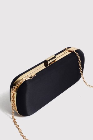 Siyah Kadın Saten Gold Kapaklı Clutch Abiye Çanta - Berlesi