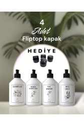 Siyah Kapaklı Beyaz Plastik Mutfak & Banyo Düzenleyici 4 Lü Sabunluk Şişe Seti 500 Ml DEM 327 - Dem Home