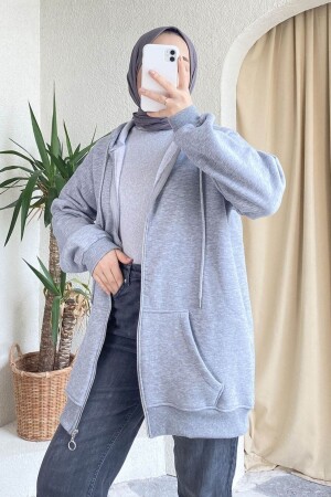Siyah Kapüşonlu Fermuarlı Kalın Içi Polarlı Örme Sweatshirt - Netclass