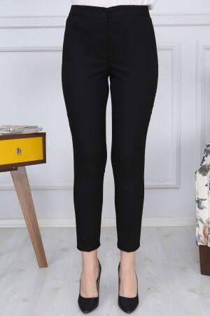 Siyah Kemerli Dar Paça Kumaş Pantolon Likralı Cepsiz G011 - Gül Moda