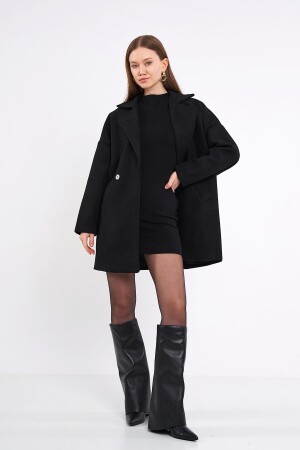 Siyah Kısa Oversize Kaşe Kaban - Sevdeugur