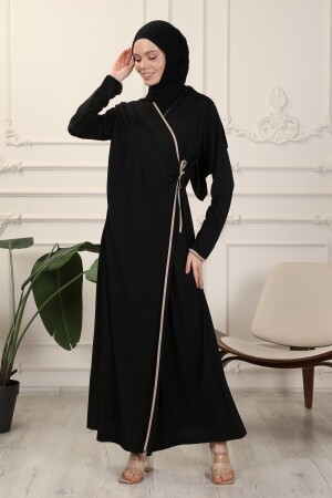 Siyah Kruvaze Yaka Biyeli Esnek Interlok Kumaş Namaz Elbisesi NSA4217 - Transacoustic