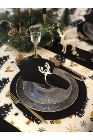 Siyah Kumaş Peçete 6 Lı Yeniyıl Servis Sunum Yemek Noel Masa Yılbaşı - Ayd Home