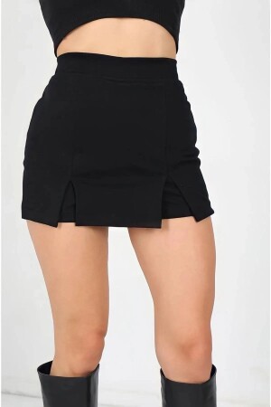 Siyah Mini Yırtmaçlı Şort Etek Çelik Örme Likralı FTDYRTmCL0099 - 24 Grup