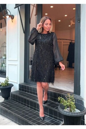Siyah Pulpayet Büyük Beden- Abiye- Elbise - Özel Günlere- Trend - Adastyle