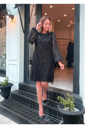 Siyah Pulpayet Büyük Beden Abiye Elbise- Trend - Kendinisevbutik
