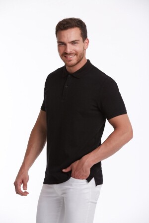 Siyah Regular Fit Düz 100% Pamuk Polo Yaka Tişört - Hatemoğlu