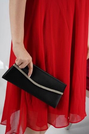 MNZ-Black Satin Silver Row Stone Accessory ملابس مساء ثوب النساء الحقيبة SCX21TEKPT - LULE BAGS