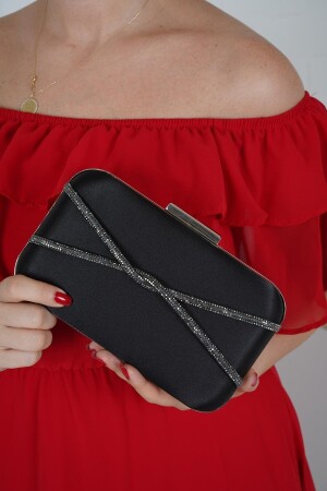 Siyah Saten Siyah Taşlı Aksesuarlı Oval Model Abiye Kadın Çanta - Lule Bags