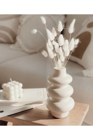 Skandinavische weiße geometrische Vase 21x10cm İSGV21102022 - thiramis homeconcept