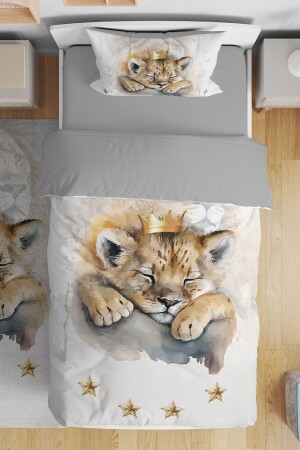 Sleeping Baby King and Lion Patterned Single Baby Kids Duvet Cover Set - Evpanya