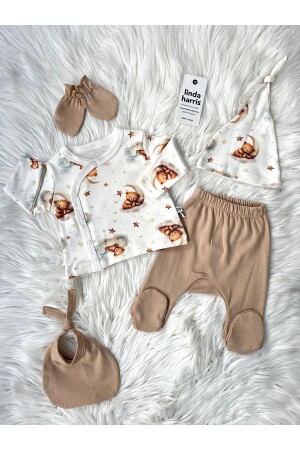 Sleepy Bear Hellbeige 5-teiliges Neugeborenen-Unisex-Baby-Krankenhaus-Entlassungsset - Linda Harris