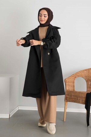 Sleeve Belted Trench Coat Black - Moda Ala