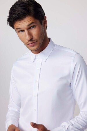 Slim Fit Kolay Ütü Teri Emen Nefes Alan Doku Kravatlık Dört Mevsim Beyaz Erkek Gömlek - Tudors