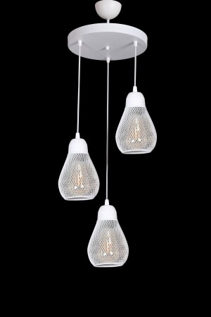 Small Rustic Modern Design White Color - Cafe - Living Room - Bedroom - Children's Room 3-Piece Chandelier KR235 - Fer Avize