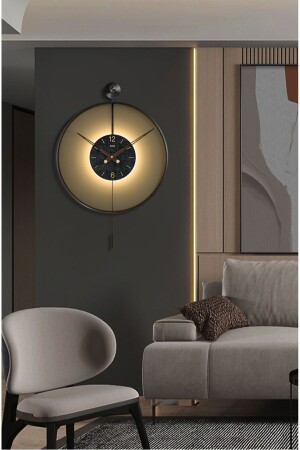 Small Size - Battery Operated LED - Black Circle Black Glass - Modern Decorative Metal LED Wall Clock - Metaquartz Aksesuar