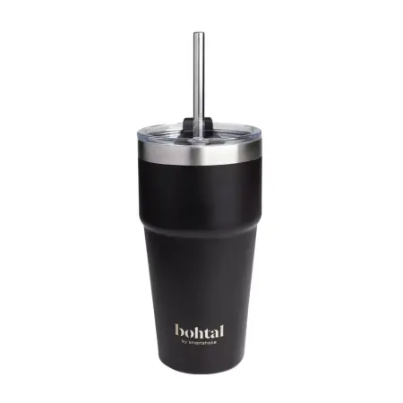 SmartShake Bohtal Double Insulated Travel Mug With Straw (600 ml, Black) - SmartShake
