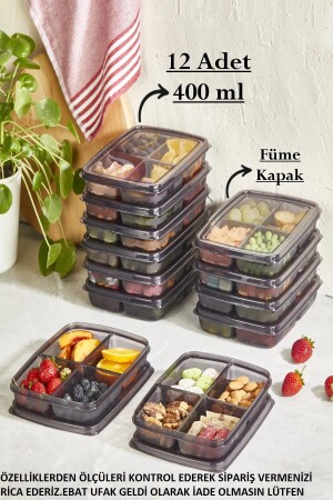 Smoked 12 Pieces 400 ml Mini Storage Container - 4 Compartment Snack Bowl Frozen Meat Vegetable Freezer Organizer - Bayev
