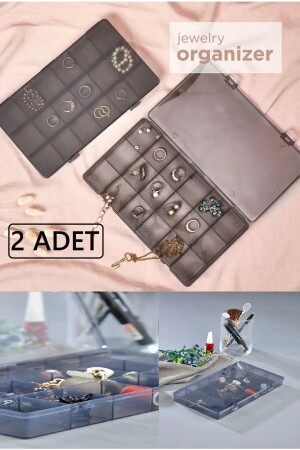 Smoked 2 Pieces 18 Compartments Necklace Ring Jewelry Box with Lid Sewing Box Organizer Organizer Box - Bayev