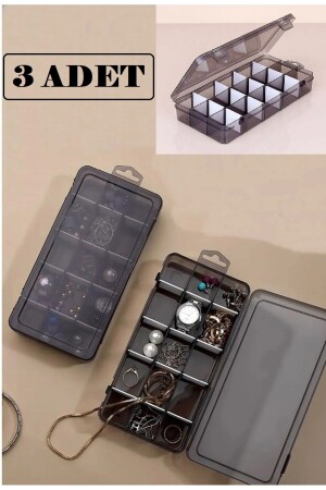 Smoked 3 Pieces 15 Compartments Necklace Ring Jewelry Box with Lid Sewing Box Organizer Organizer Box - Bayev
