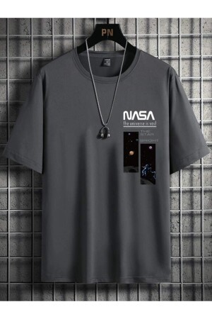 Smoked Oversize NASA Printed T-shirt - Oversize Printed - Dubu Butik