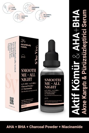 SMOOTH ME ALL NIGHT - Smoothing and Revitalizing Oily Skin Serum with Activated Charcoal (30 ml) - She Vec