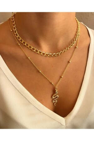 Snake Women's Necklace 2-Piece Combination Gold Gold Color - Çehrelize