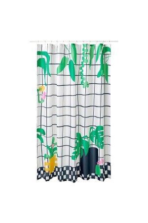 SNÖJONKVILL shower curtain, white-green, 180x200 cm 70557415 - IKEA