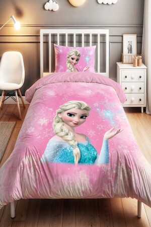 Snow Crystal Pink Elsa Pattern Single Baby Kids Duvet Cover Set - Evpanya
