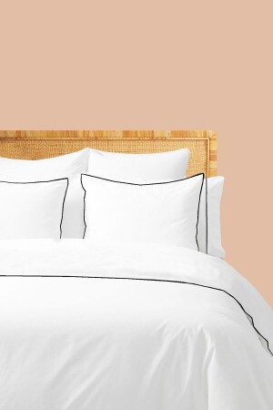Snow White Basic Plain Cotton Black Piping Hotel Series Double Duvet Cover Set RHN2070xx - RİTMOHOME