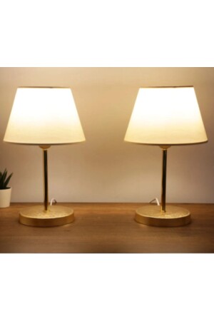 Soft İkili Gold Boyalı Krem Şapkalı Abajur Masa Lambası Modern - Retro Home Design