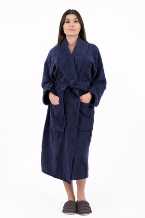Soft Line %100 Pamuklu Şalyaka Lacivert Renkli (L-XL-2XL-3XL-4XL) Büyük / Battal Beden Bornoz MHT-BRNZ-5 - MODELHOME