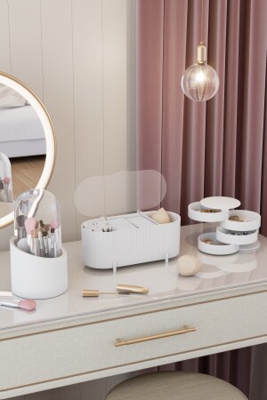 Soft Makeup Cosmetic Jewelry and Brush Holder Organizer Multi-Purpose Organizer Set Soft White - Pufwin Home
