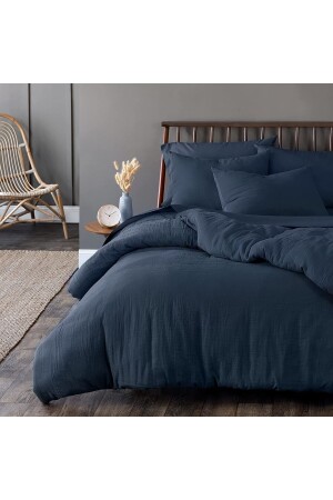 Soft Organic 100% Cotton Double 4 Layer Muslin Duvet Cover Set Navy Blue SCCMP00012060 - EVYA