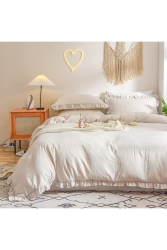 Soft Organik %100 Pamuk Fırfırlı Çift Kişilik Nevresim Takımı Lastikli Çarşaf 4 Parça SV12000000071 - EVYA
