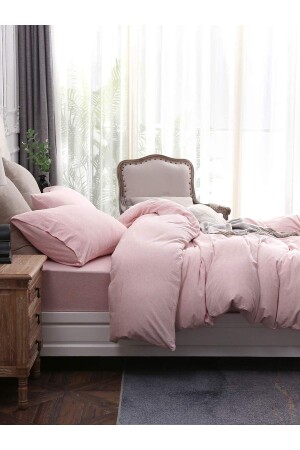 Soft Pink Single Bed Sheet with Elastic Cotton Duvet Cover Set G115t015 - CAQQA