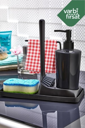Soft Silicone Brushed Countertop Kitchen Bathroom Liquid Soap Dispenser Set Sponge Holder Cloth Set VARSBF01 - Varbifırsat