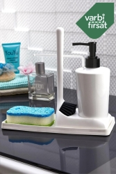Soft Silicone Brushed Countertop Kitchen Bathroom Liquid Soap Dispenser Set Sponge Holder Cloth Set VARSBF01 - Varbifırsat