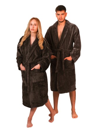 Soft Textured Brown Fleece Dressing Gown - Lucy And Home