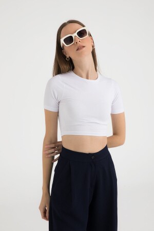 Soft Touch Round Neck Short Sleeve Crop Top White - Sheismono