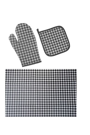Sole - 3-teiliges Küchenset Schwarz Kariert 4177 - Bambum Home