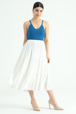 Solid Ruffled Long Skirt White K20YGLSFIRETK-WHITE - ModaPlaza