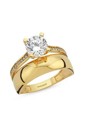 Solitaire Wedding Ring Gold Ring Twin 2 in One Classic - Sembol Gold