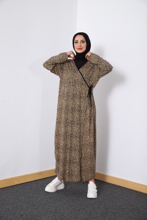 Sommerliches Gebetskleid mit seitlicher Bindung und Leopardenmuster - Kutay Collection