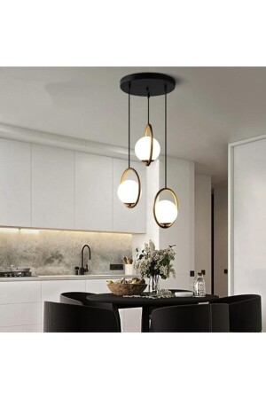 Sosa Decorative Modern Black Antique Color White Glass Living Room - Kitchen - Bedroom 3-Piece Chandelier TYC00379708010 - Fer Avize