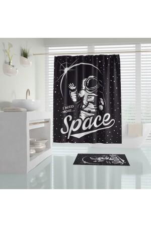 Space Patterned Black Digital Printing No Fading Waterproof Polyester Fabric Bathroom Curtain Chalka Hdiye Space 180x200cm - Tropikhome