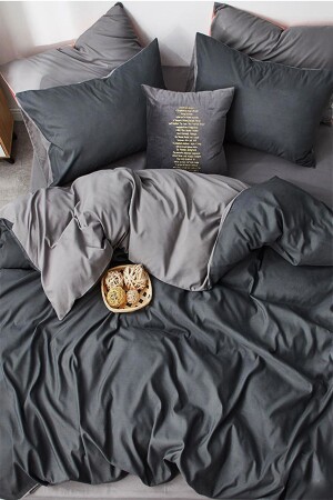 Spannbettlaken-Bettbezug-Set für Doppelbett, Anthrazit – Grau FLR5657 - İQON